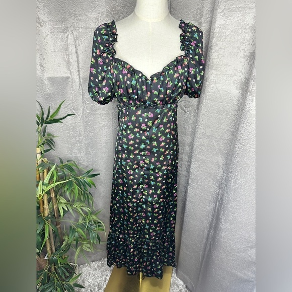 NWT Nordstrom PRIM Black Multicolor Floral Print Silky Maxi Dress Women’s Sz XS - Picture 1 of 11